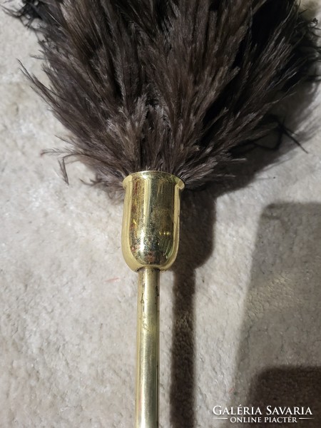 Copper-handled rooster feather broom, Hollywood regency style