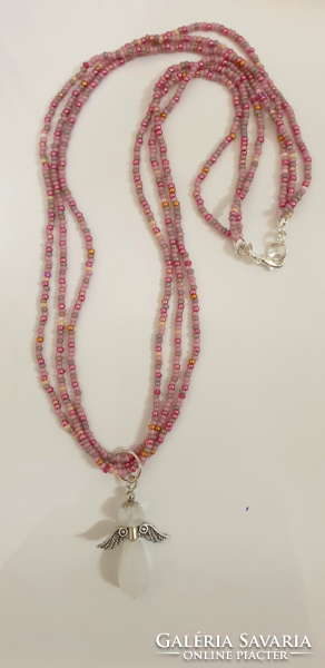 Miyuki unique glass pearl necklace with angel pendant 46cm