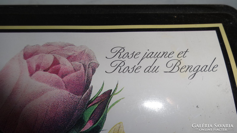 Metal storage box, chest with rose pattern.