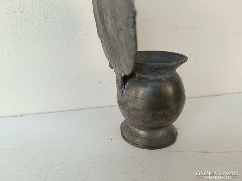 Antique holy water holder 18 - 19 century pewter Christian religion angel cross wall holy water holder 416