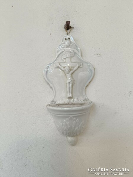 Antique holy water holder 19th century porcelain Christian Catholic Jesus wall holy water holder 413 8817