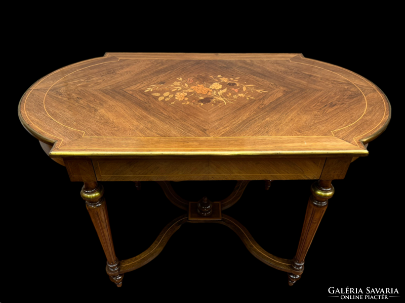 Antique marquetry classicist salon table