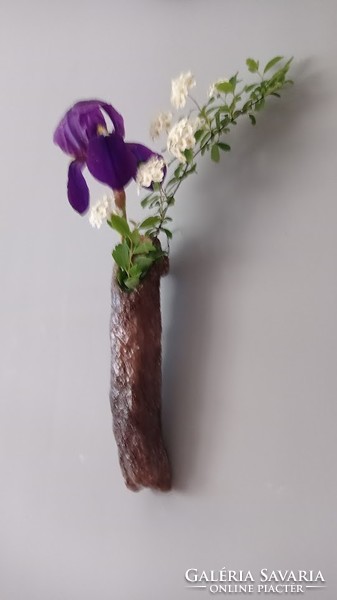 Rusztikus, japán stílusú fali kerámia váza, pompás egyedi, iparművész jellegű falidísz