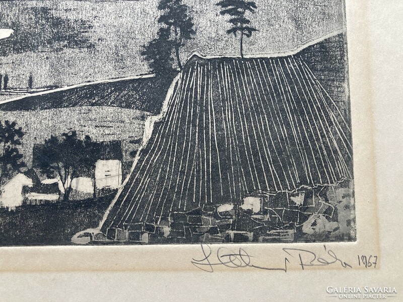 Béla Stettner (1928-1984): zigliget about Badacsony, balat, marked etching - gallery, 1967