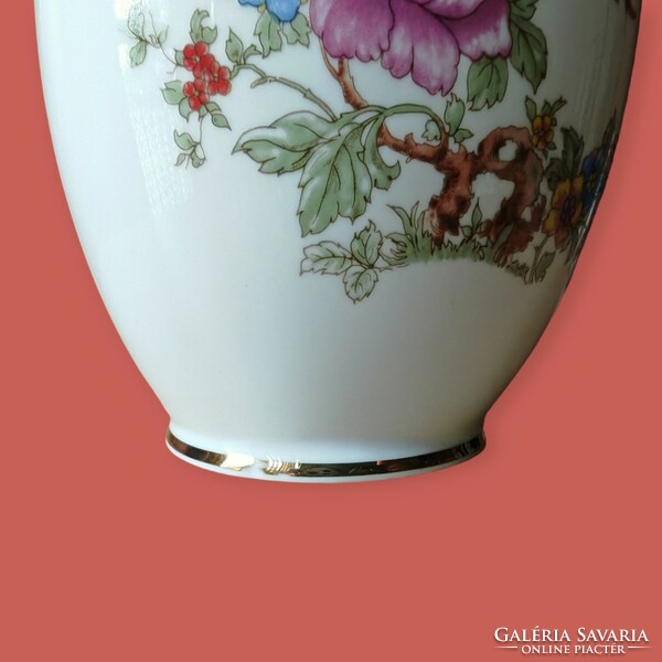 Hollóházi paradicsommadaras porcelán váza