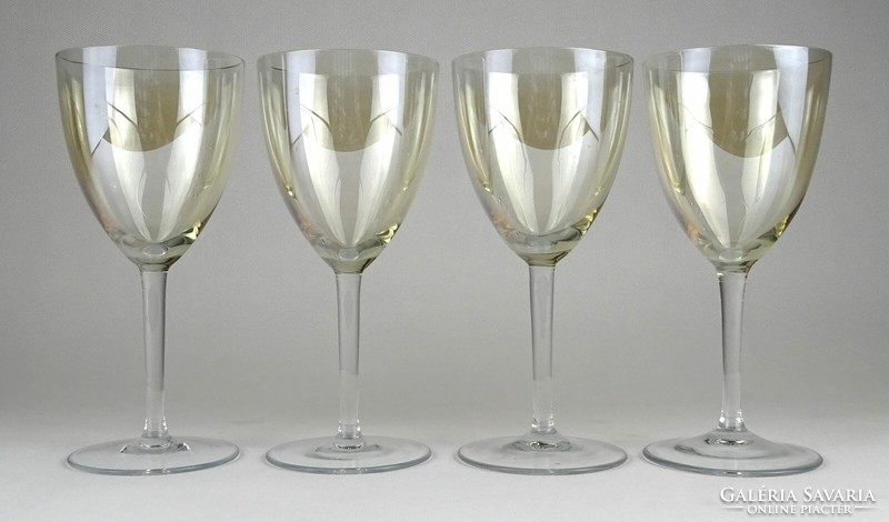 1N629 old yellow iridescent stemmed glass champagne glass 4 pieces