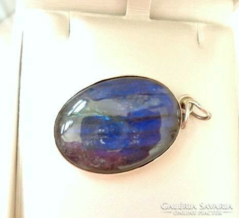 Silver labradorite deep blue large pendant