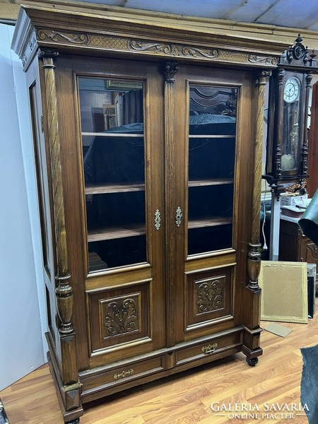 Antique 2-door tin German bookcase serving display case