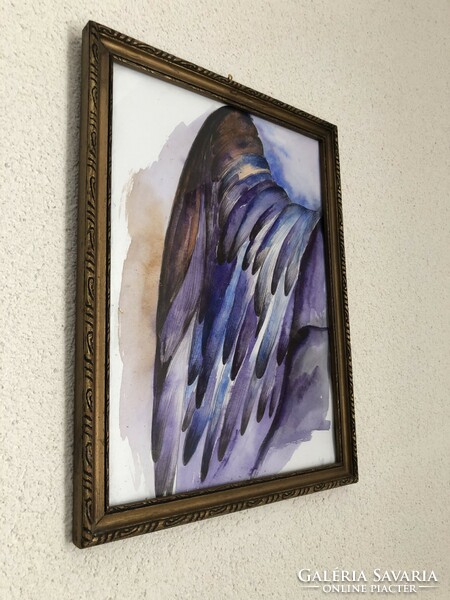 Angel wings, watercolor, old picture frame 27x36cm