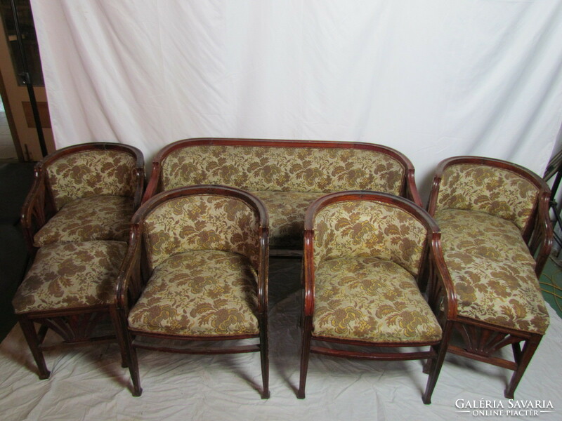 Antique Art Nouveau living room set, 8 pieces