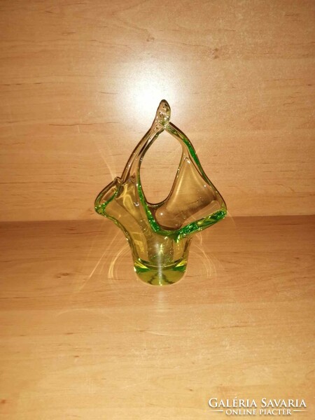 Bohemia zöld üveg (Jan Beranek ) kínáló kosárka az 1960-as évekből (b)
