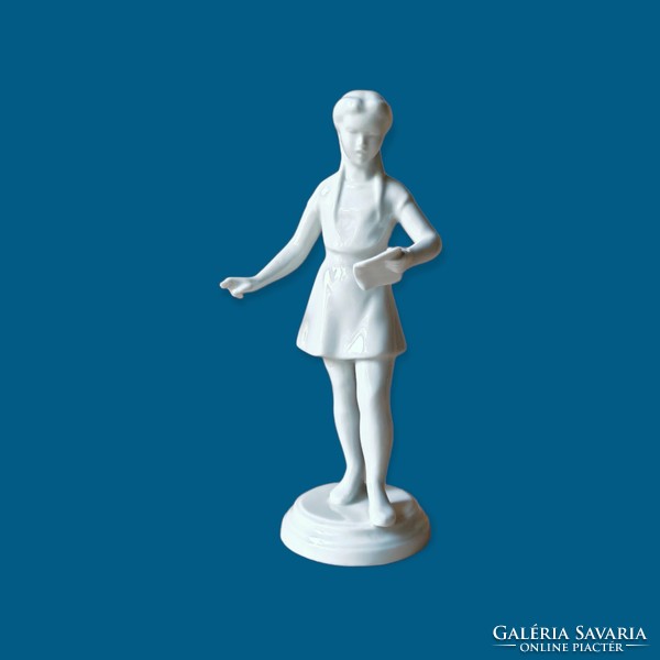 Drasche/Kőbánya festetlen porcelán olvasó figura