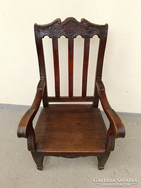 Antique ethnographic folk peasant carved furniture wooden armchair throne chair 826 8811