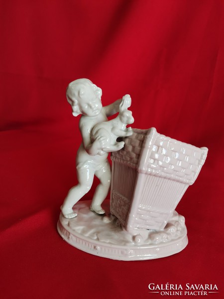 Rabbit catching boy! 1900 - 1920s Porcelain.