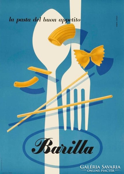 Vintage Barilla reklám plakát reprint nyomat, olasz pasta tészta étel főzés konyha szakács kés villa