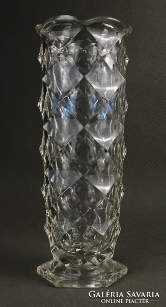 1P747 old beautiful art deco pressed scaly glass vase 25 cm