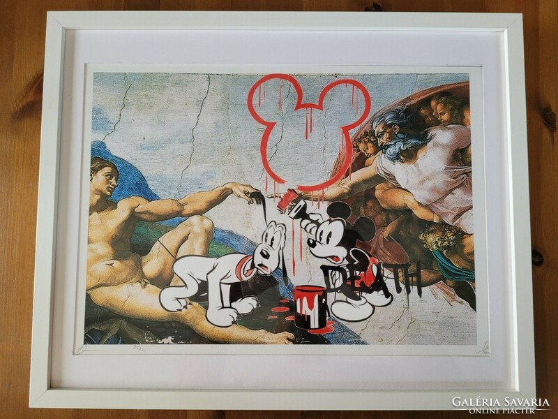DEATH NYC Mickey mouse -Michelangelo pop art /street art limitált ltográfia keretezve.