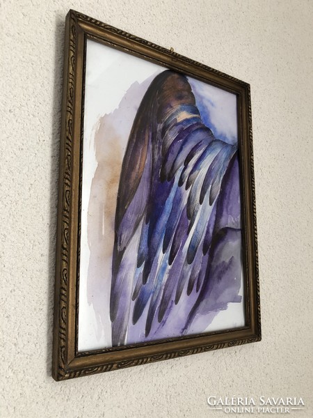 Angel wings, watercolor, old picture frame 27x36cm
