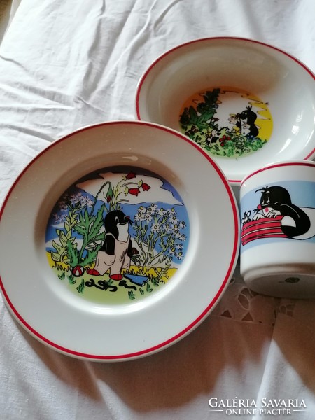 Rare, Zsolnay, small mole children's tableware set, display case condition