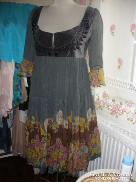 Antique batik brand, oil blue caterpillar silk dress