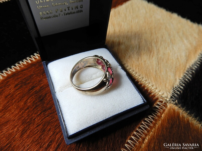 Old gold-plated silver ring with ruby stones