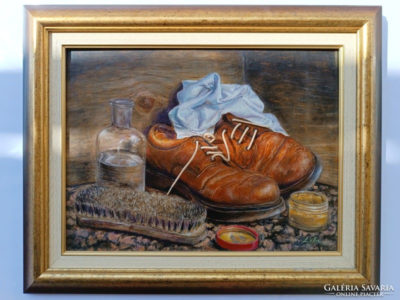 Szelthafner Lilla: Öreg cipők című festménye