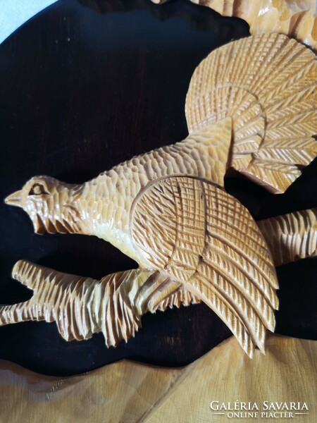 Carved wall decoration / wall picture, depicting a grouse