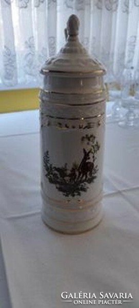 Hollóházi large jug with a lid - hunting, deer hunting