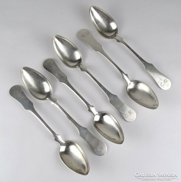 1R024 antique 1857 13-latt silver cutlery set of 6 large spoons 390g