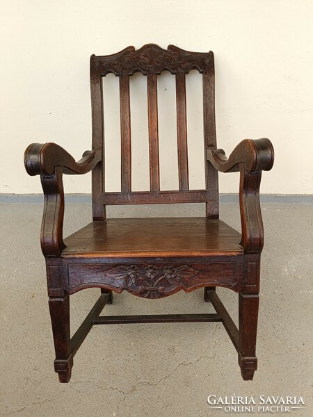 Antique ethnographic folk peasant carved furniture wooden armchair throne chair 826 8811