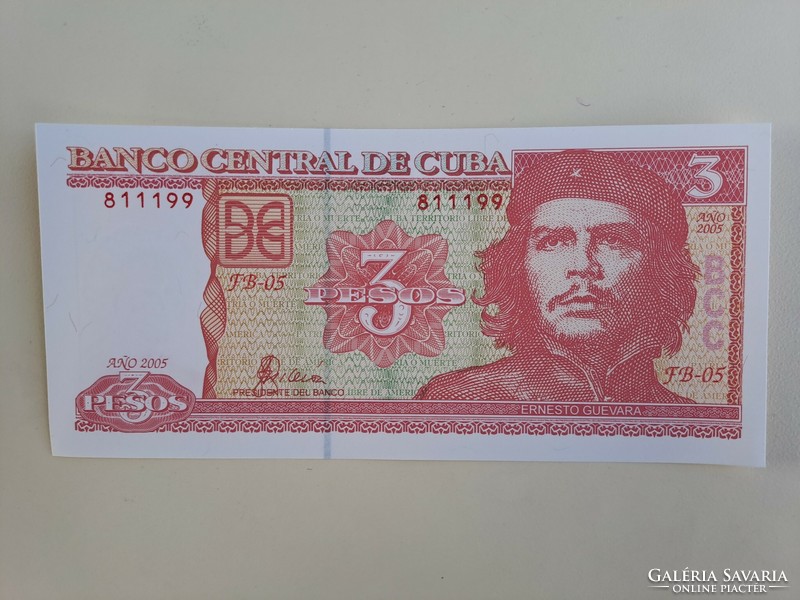 Rare! 2 pcs. Serial number tracker, unc Cuban 3 pesos banknote, with the face of Che Guevara