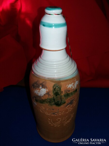 Old 25-year aviation service commemorative ceramic bottle with coat of arms according to painted pictures