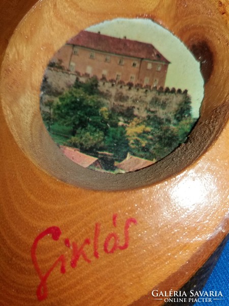 1975.SIKLÓS lakkozott fa + fénykép kombó falikép utazási emlék szuvenír 14 x 10 cm a képek szerint