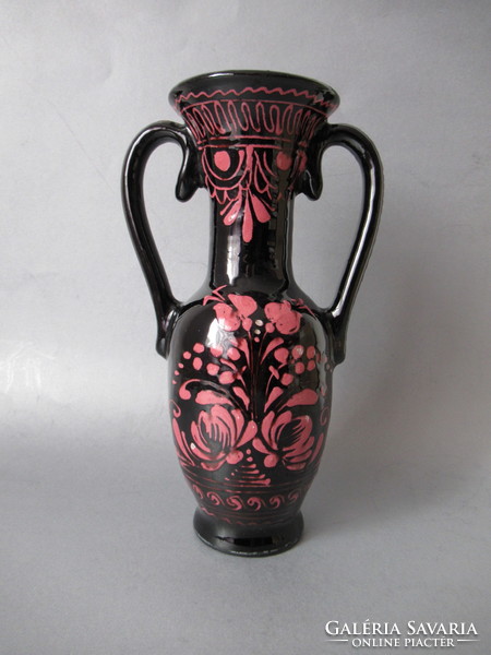 Ritkaság: Antik, kétfüles HMV váza, Kis Sándor alkotása (24 cm)