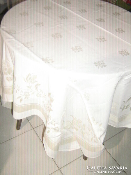 Beautiful vintage floral tulip butter yellow damask tablecloth