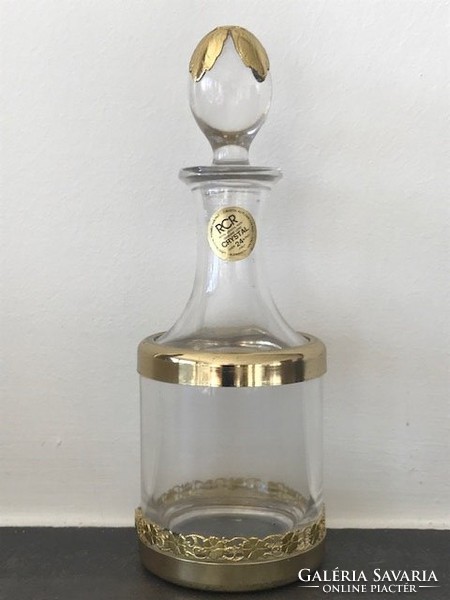 Olasz ólomkristály parfümös üveg arannyal bevont fém díszítéssel, 18 cm magas