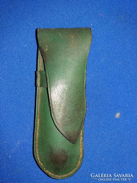 Antik acélpengés agancsnyeles vadászbicska zöld bőrtokban állapot a képek szerint