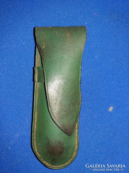 Antique steel blade antler handle hunting knife in green leather case, condition according to the pictures