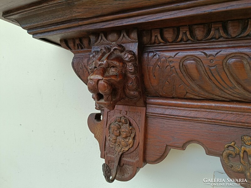 Antique pewter furniture carved hardwood lion head wall clothes hanger hanger 802 8745