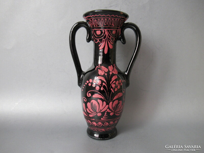 Rarity: antique, two-handled hmv vase, work of Sándor kis (24 cm)