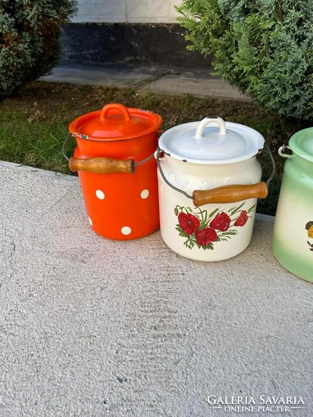 Enameled Enamel Floral Milk Jug Milk Jugs Jug Poppy Floral Heirloom Village Polka Dot