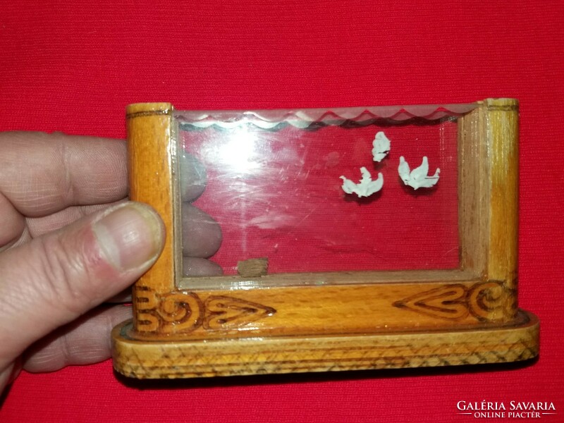 Antik asztali Népművész fa + dupla virág mintás üveg képkeret fotókeret fényképtartó a képek szerint