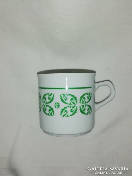 Retro Zsolnay cup with green leaf pattern