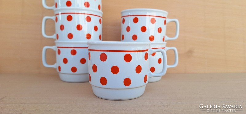 Set of 6 polka dot porcelain mugs