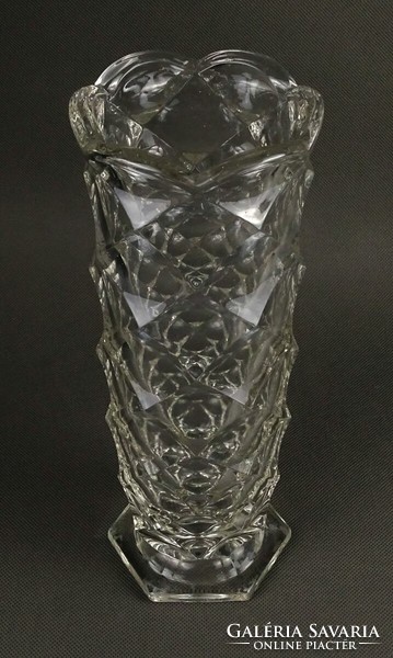 1P747 Régi gyönyörű art deco préselt pikkelyes üveg váza 25 cm