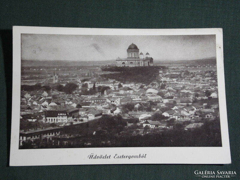 Postcard, Esztergom, city view detail, bird's eye view, 1955