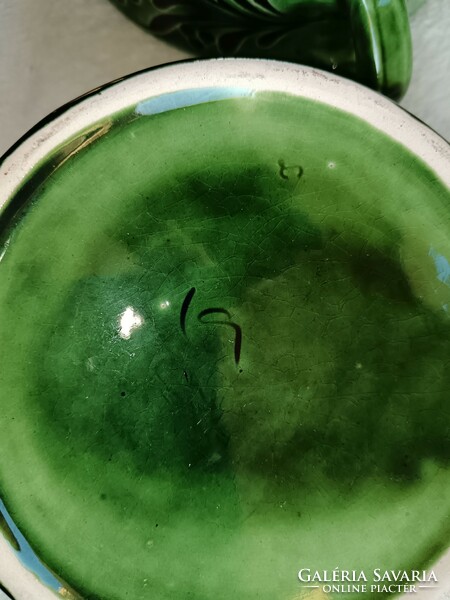 2 Green ceramic bowls with ears, folk pattern_5