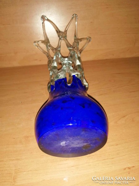 Dekoratív áttört kék aljú üveg váza - 30 cm