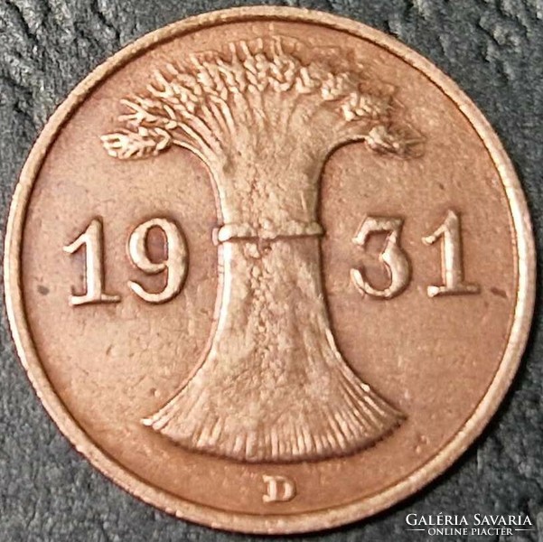 Germany 1 reichspfennig, 1931 mint mark 