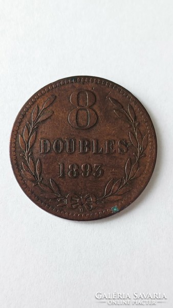 8 Doubles 1893 Guernsey,  Ritkább kis példányszámban kiadott veret